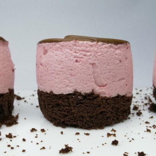 chocolate cake with strawberry mousse filling